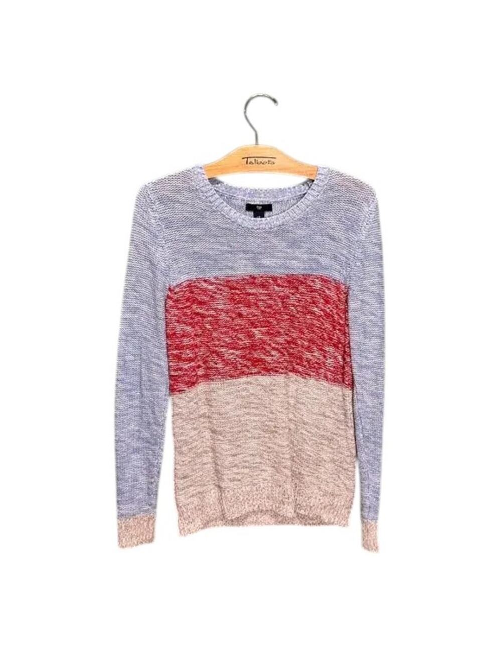 Gap Colorblock Sweater M Red White Blue Marled Knit Pullover Soft Cozy